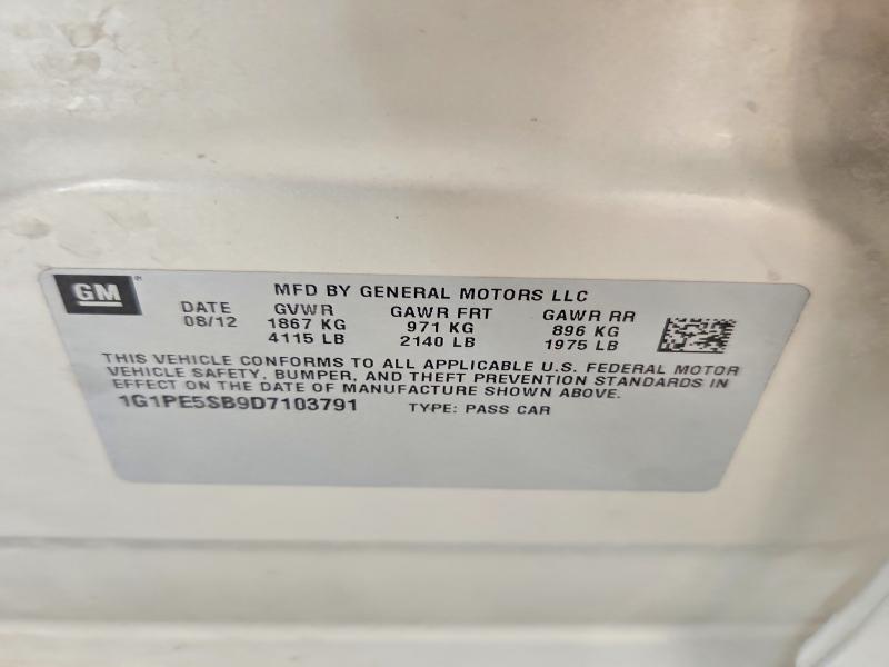 53773666 :رقم المزاد ، 1G1PE5SB9D7103791 vin ، 2013 Chevrolet Cruze مزاد بيع