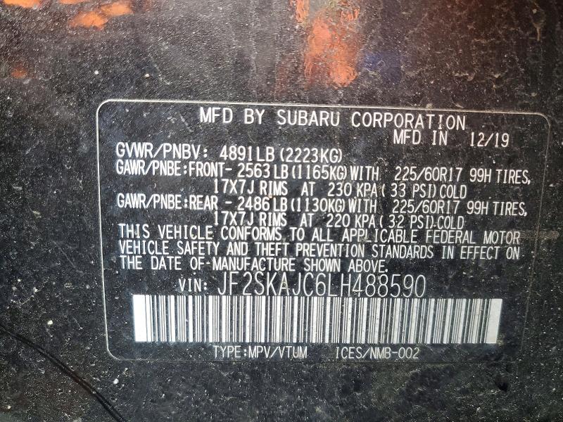 2020 Subaru Forester მანქანა იყიდება აუქციონზე, vin: JF2SKAJC6LH488590, აუქციონის ნომერი: 52093516