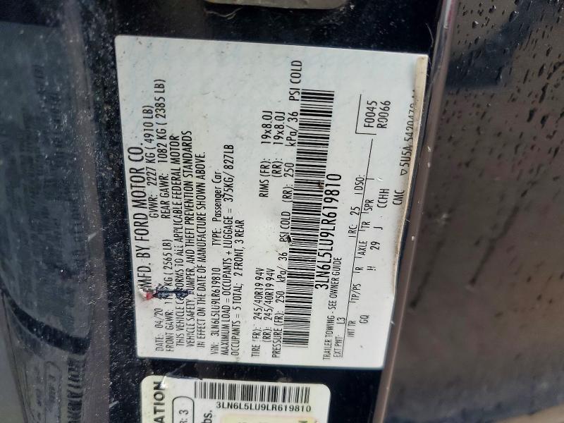 51983626 :رقم المزاد ، 3LN6L5LU9LR619810 vin ، 2020 Lincoln Mkz مزاد بيع