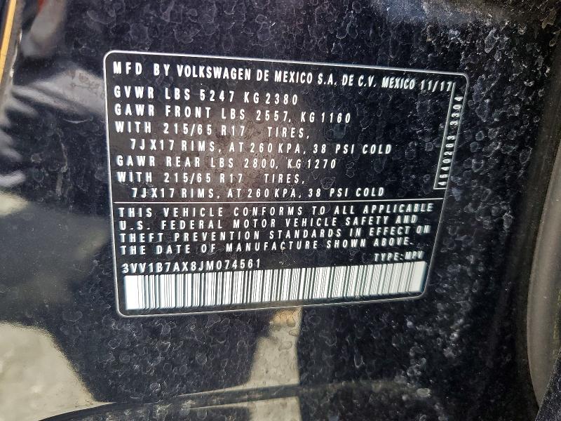 Aukcja sprzedaży 2018 Volkswagen Tiguan, vin: 3VV1B7AX8JM074561, numer aukcji: 52971686