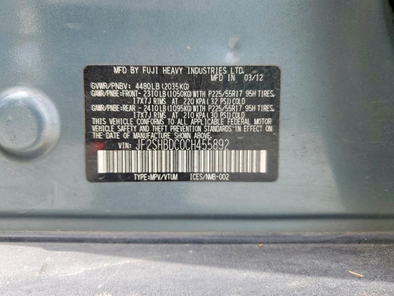 Продаж на аукціоні авто 2012 Subaru Forester, vin: JF2SHBDC0CH455892, номер лоту: 51880066