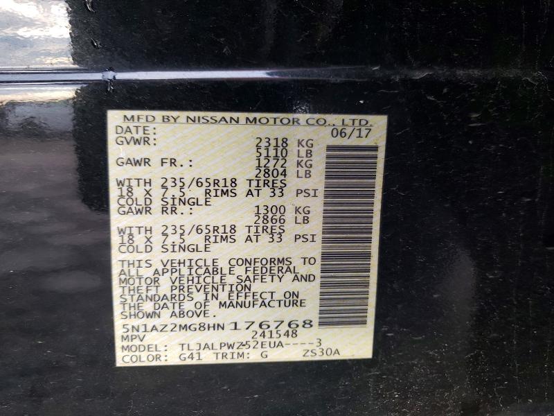 Aukcja sprzedaży 2017 Nissan Murano, vin: 5N1AZ2MG8HN176768, numer aukcji: 55103036
