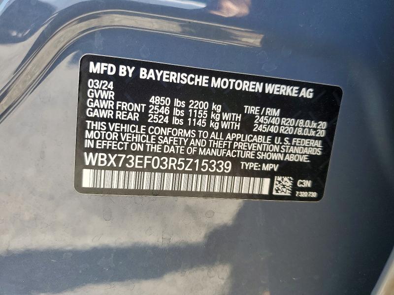 2024 Bmw X1 მანქანა იყიდება აუქციონზე, vin: WBX73EF03R5Z15339, აუქციონის ნომერი: 54127516