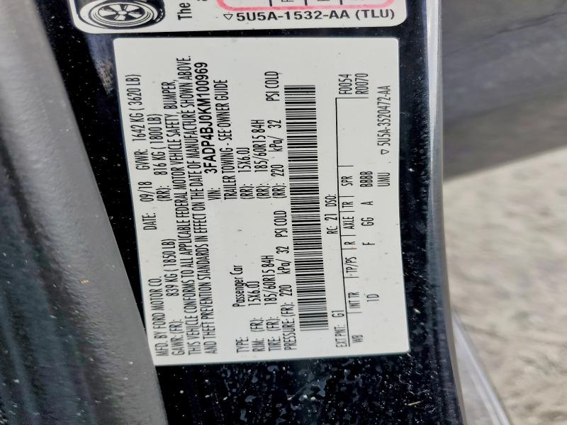 2019 Ford Fiesta მანქანა იყიდება აუქციონზე, vin: 3FADP4BJ0KM100969, აუქციონის ნომერი: 54108766
