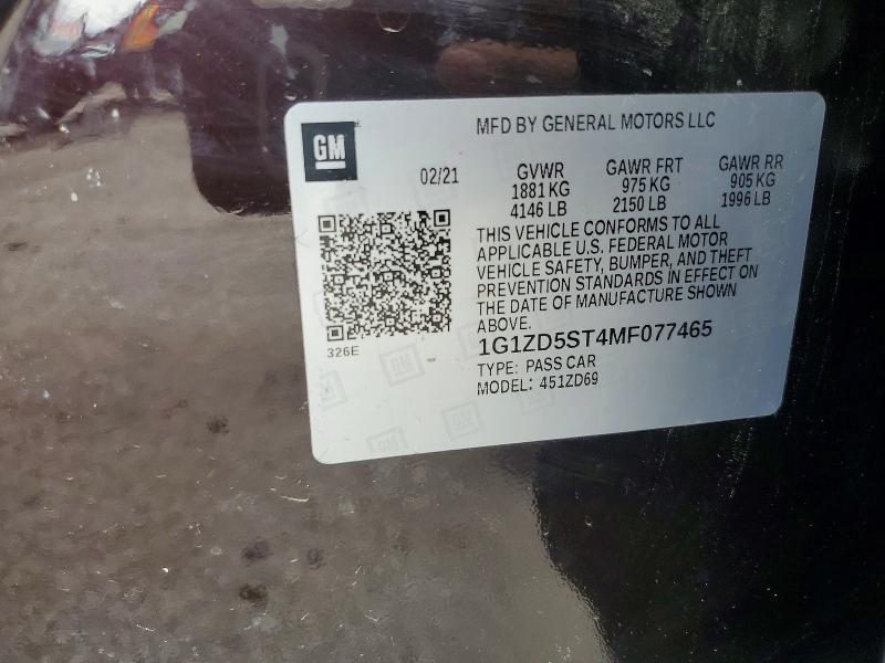 52419146 :رقم المزاد ، 1G1ZD5ST4MF077465 vin ، 2021 Chevrolet Malibu مزاد بيع