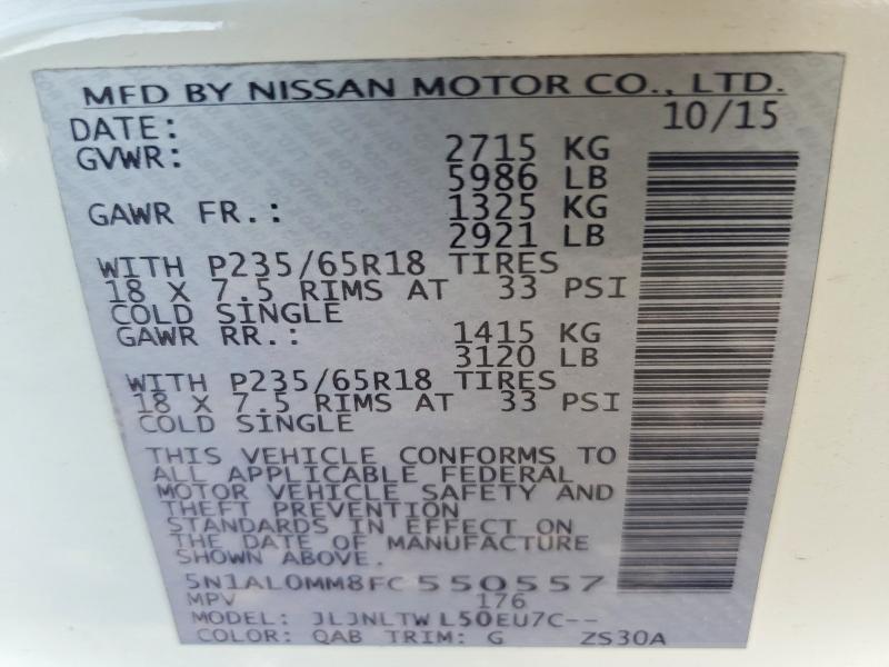 Aukcja sprzedaży 2015 Infiniti Qx60, vin: 5N1AL0MM8FC550557, numer aukcji: 52160806