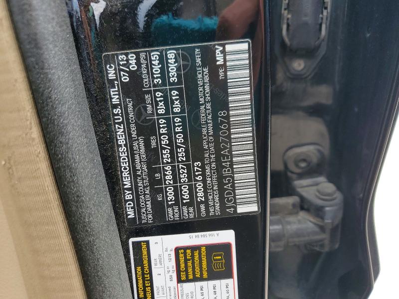 Aukcja sprzedaży 2014 Mercedes-benz Ml, vin: 4JGDA5JB4EA270678, numer aukcji: 55249686