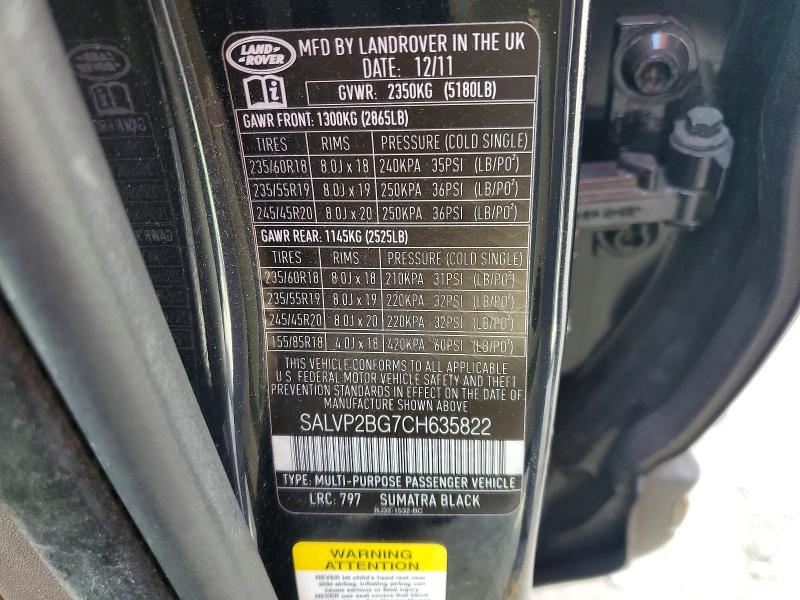 Aukcja sprzedaży 2012 Land Rover Range Rover Evoque, vin: SALVP2BG7CH635822, numer aukcji: 53010886