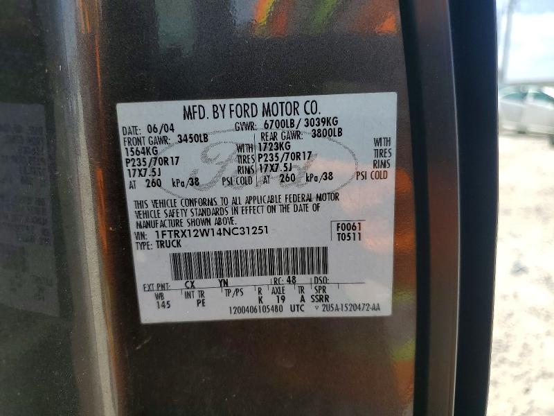 Продажа на аукционе авто 2004 Ford F150, vin: 1FTRX12W14NC31251, номер лота: 54172156