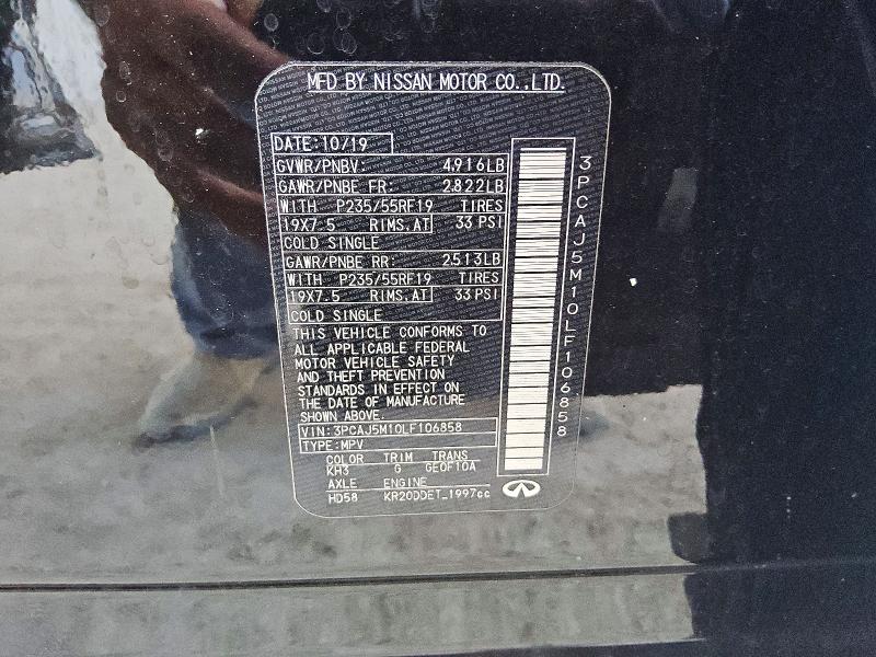 52514506 :رقم المزاد ، 3PCAJ5M10LF106858 vin ، 2020 Infiniti Qx50 مزاد بيع