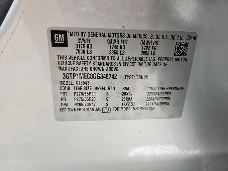 2016 Gmc Sierra მანქანა იყიდება აუქციონზე, vin: 3GTP1MEC8GG345742, აუქციონის ნომერი: 54311356
