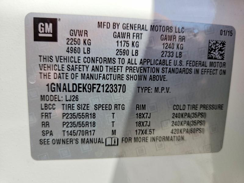 Продажа на аукционе авто 2015 Chevrolet Equinox, vin: 1GNALDEK9FZ123370, номер лота: 53174866
