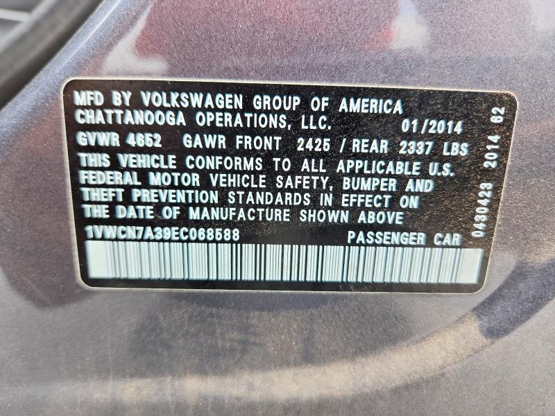54126336 :رقم المزاد ، 1VWCN7A39EC068588 vin ، 2014 Volkswagen Passat مزاد بيع
