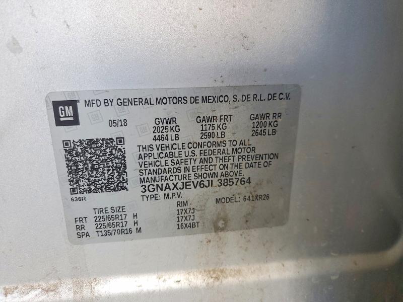 Продаж на аукціоні авто 2018 Chevrolet Equinox, vin: 3GNAXJEV6JL385764, номер лоту: 52053266
