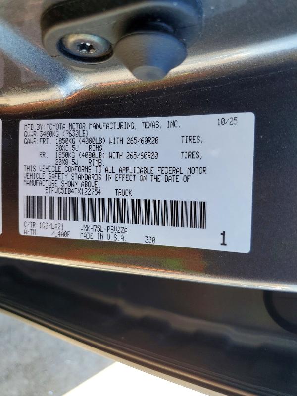 Продажа на аукционе авто 2026 Toyota Tundra, vin: 5TFWC5DB4TX122754, номер лота: 52492406