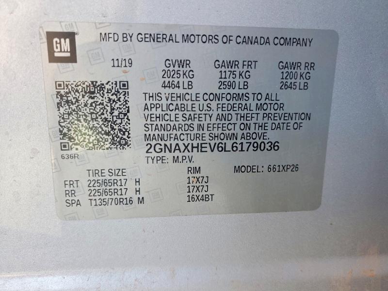 Aukcja sprzedaży 2020 Chevrolet Equinox, vin: 2GNAXHEV6L6179036, numer aukcji: 52830586