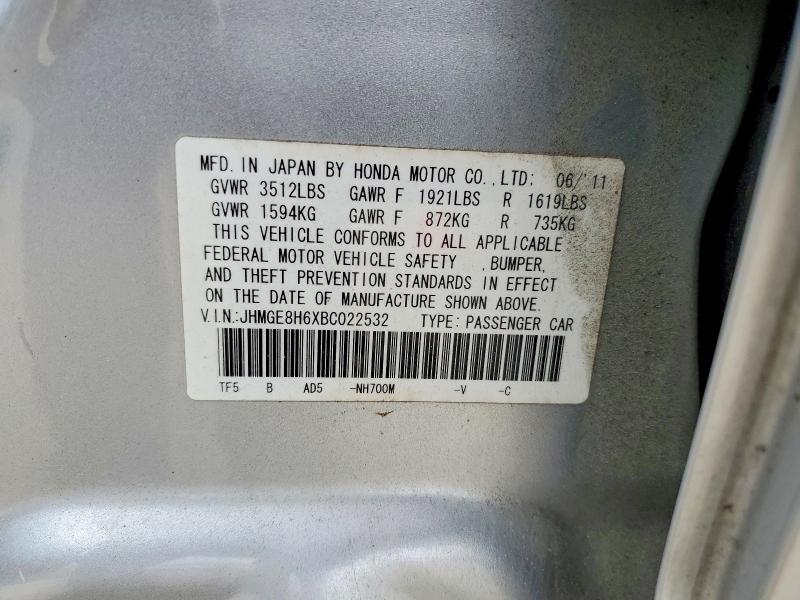 52733476 :رقم المزاد ، JHMGE8H6XBC022532 vin ، 2011 Honda Fit مزاد بيع