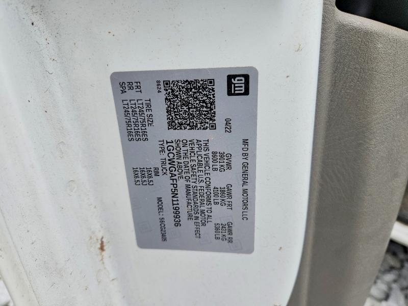 2022 Chevrolet Express G2500 მანქანა იყიდება აუქციონზე, vin: 1GCWGAFP5N1199936, აუქციონის ნომერი: 53725476