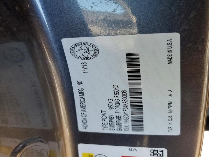 Aukcja sprzedaży 2019 Honda Accord, vin: 1HGCV1F54KA800838, numer aukcji: 50330676