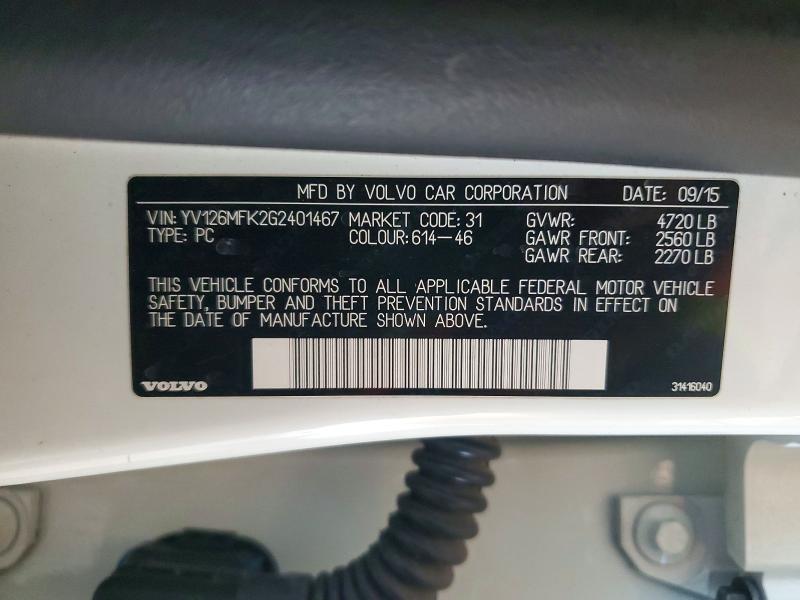 54494116 :رقم المزاد ، YV126MFK2G2401467 vin ، 2016 Volvo S60 مزاد بيع