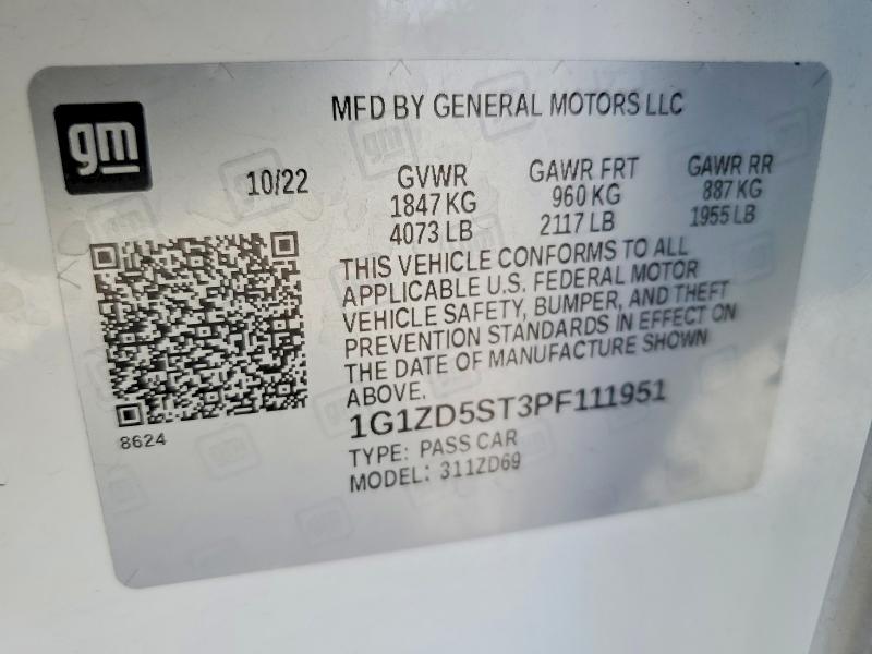 Продажа на аукционе авто 2023 Chevrolet Malibu, vin: 1G1ZD5ST3PF111951, номер лота: 52172196