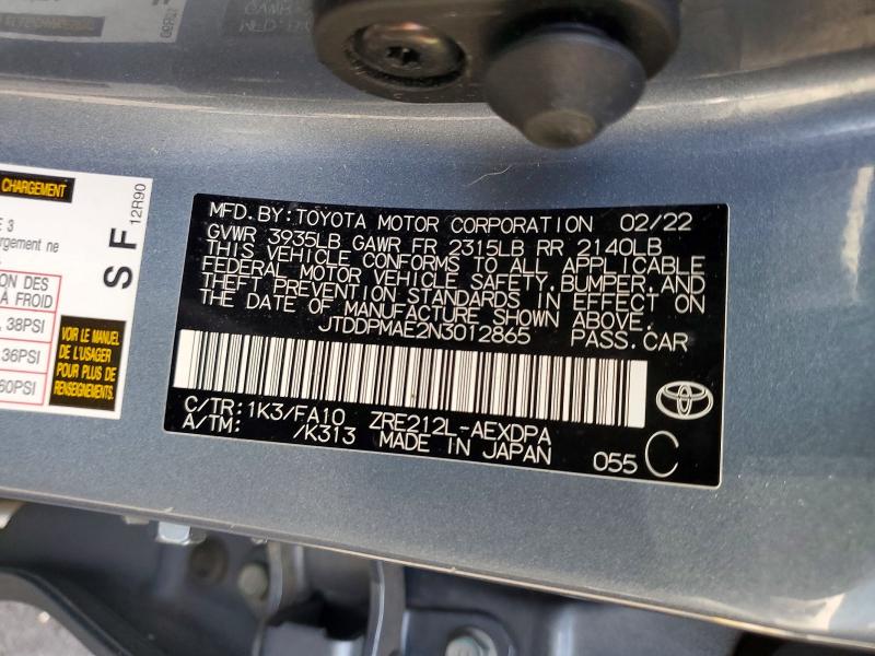 54291966 :رقم المزاد ، JTDDPMAE2N3012865 vin ، 2022 Toyota Corolla مزاد بيع