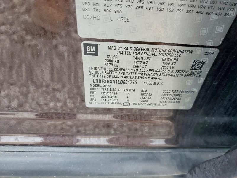 2020 Buick Envision მანქანა იყიდება აუქციონზე, vin: LRBFXBSA1LD031776, აუქციონის ნომერი: 54138636