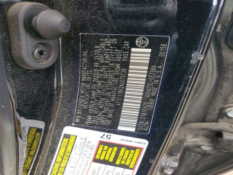 Aukcja sprzedaży 2022 Toyota Camry, vin: 4T1T11BK2NU070738, numer aukcji: 53416106