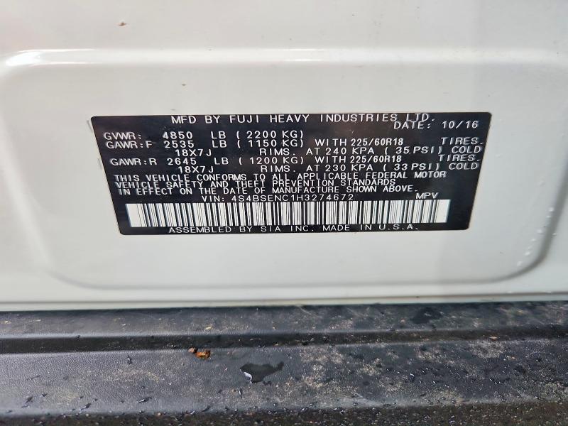 2017 Subaru Outback მანქანა იყიდება აუქციონზე, vin: 4S4BSENC1H3274672, აუქციონის ნომერი: 55396446