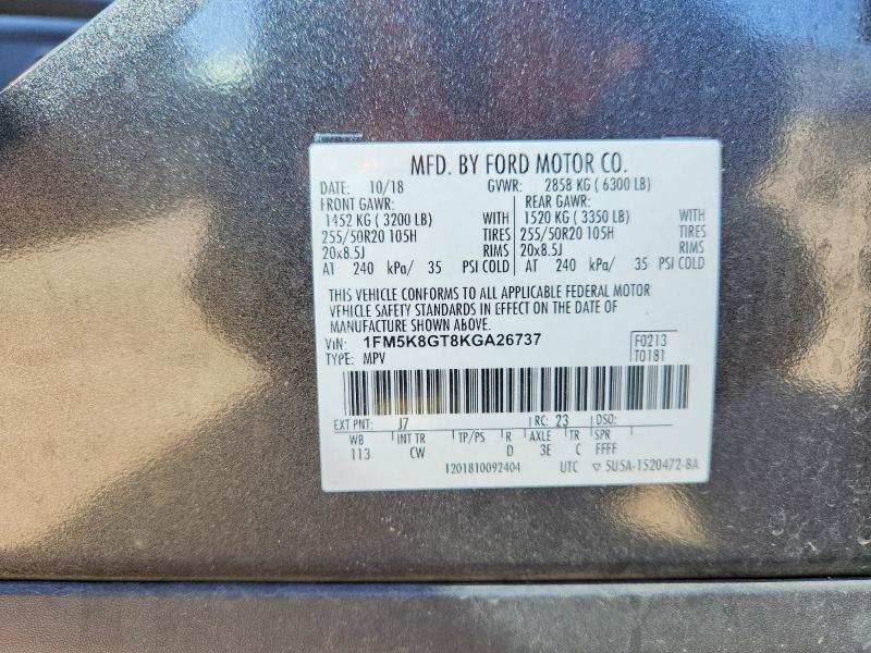 2019 Ford Explorer მანქანა იყიდება აუქციონზე, vin: 1FM5K8GT8KGA26737, აუქციონის ნომერი: 52342936
