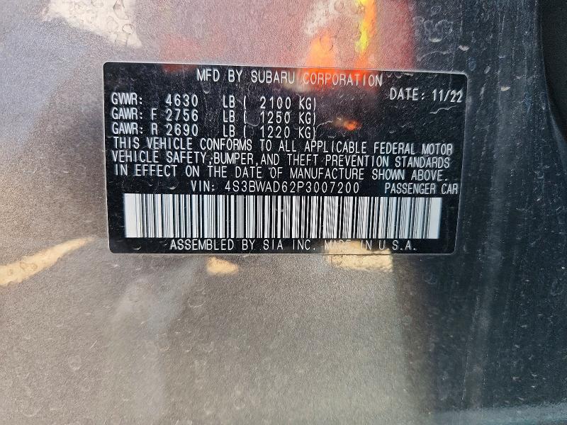 Продажа на аукционе авто 2023 Subaru Legacy, vin: 4S3BWAD62P3007200, номер лота: 52418926