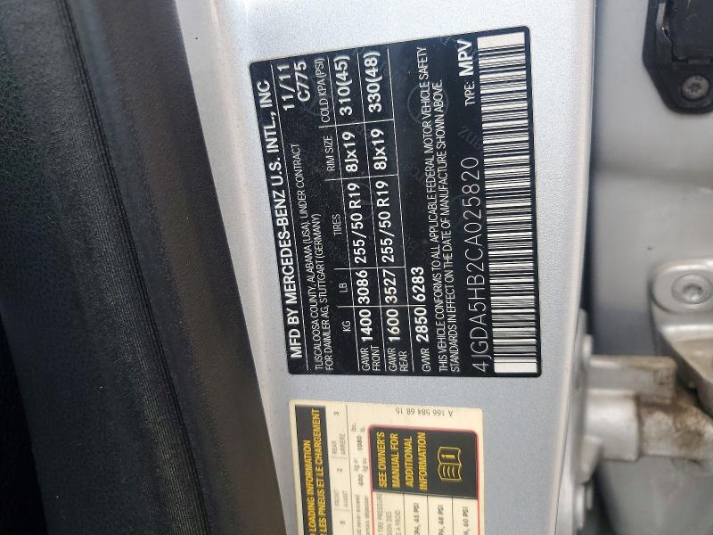 Продаж на аукціоні авто 2012 Mercedes-benz Ml, vin: 4JGDA5HB2CA025820, номер лоту: 52778066