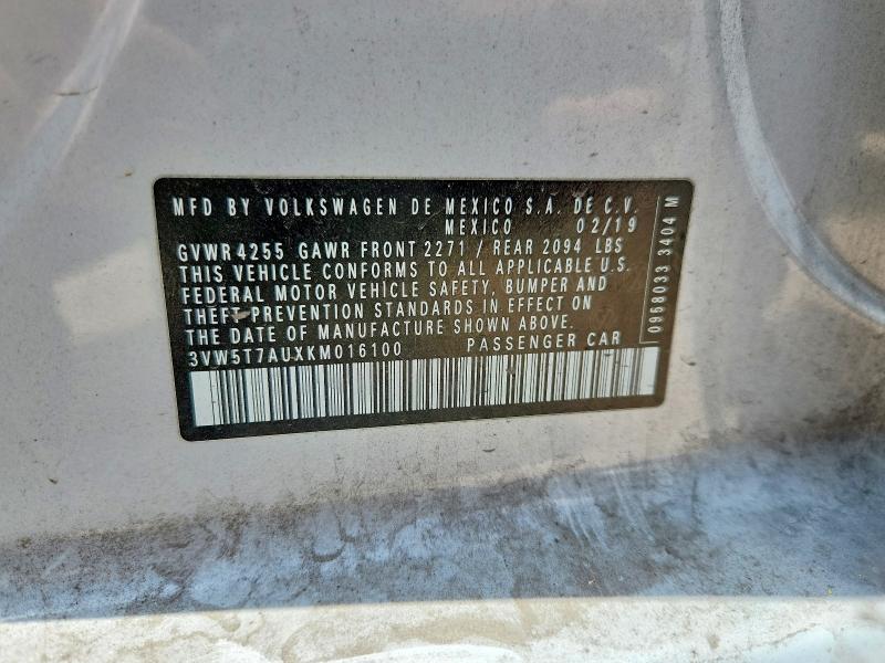 2019 Volkswagen Gti მანქანა იყიდება აუქციონზე, vin: 3VW5T7AUXKM016100, აუქციონის ნომერი: 53848096