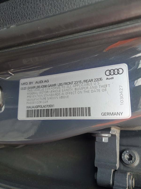 2020 Audi A3 მანქანა იყიდება აუქციონზე, vin: WAUAUGFF0LA070591, აუქციონის ნომერი: 51906696