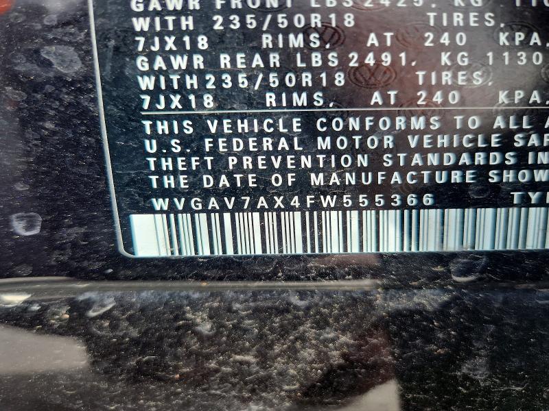 54350866 :رقم المزاد ، WVGAV7AX4FW555366 vin ، 2015 Volkswagen Tiguan مزاد بيع