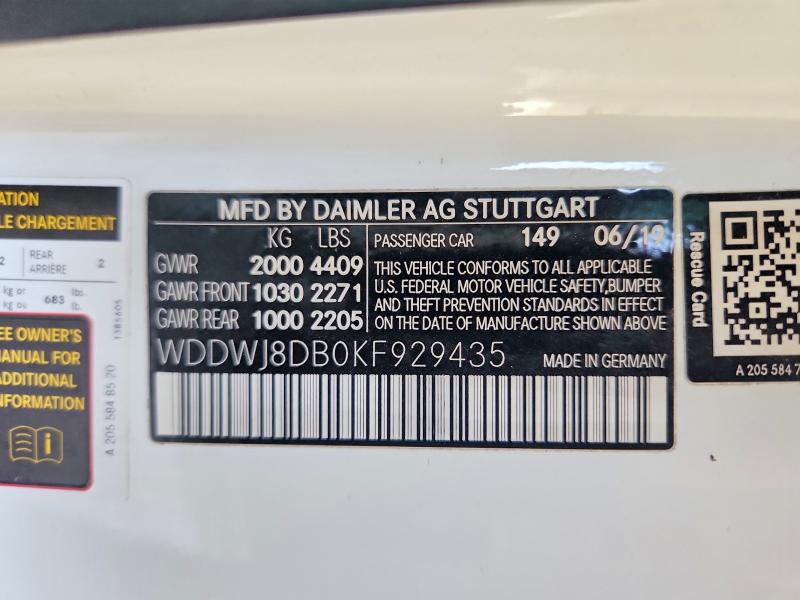 Продажа на аукционе авто 2019 Mercedes-benz C, vin: WDDWJ8DB0KF929435, номер лота: 53299226