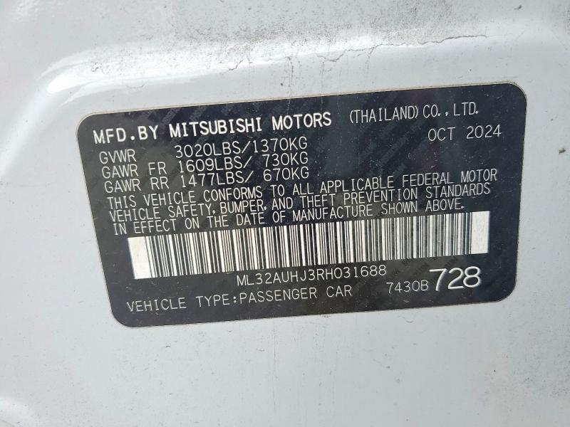 Продаж на аукціоні авто 2024 Mitsubishi Mirage, vin: ML32AUHJ3RH031688, номер лоту: 53711076