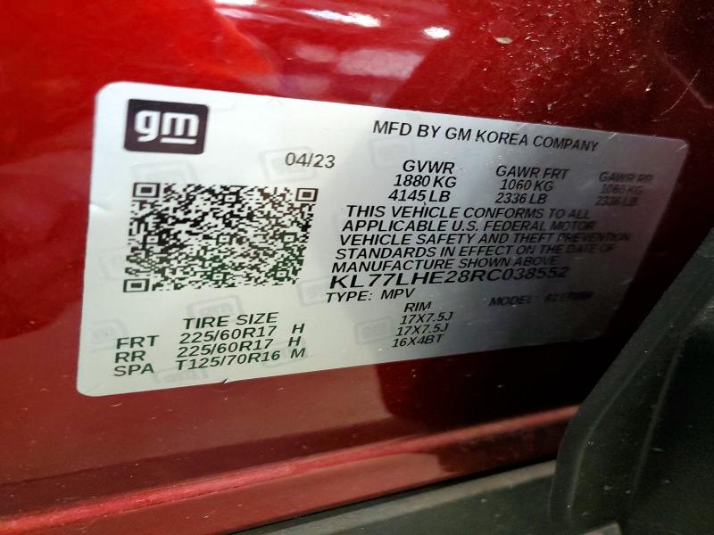 Продажа на аукционе авто 2024 Chevrolet Trax, vin: KL77LHE28RC038552, номер лота: 52288956