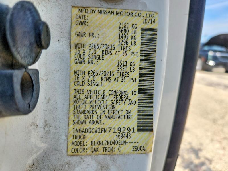2015 Nissan Frontier მანქანა იყიდება აუქციონზე, vin: 1N6AD0CW1FN719291, აუქციონის ნომერი: 52570416