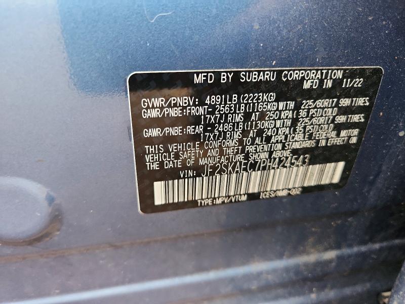 2023 Subaru Forester მანქანა იყიდება აუქციონზე, vin: JF2SKAEC7PH424543, აუქციონის ნომერი: 55180626