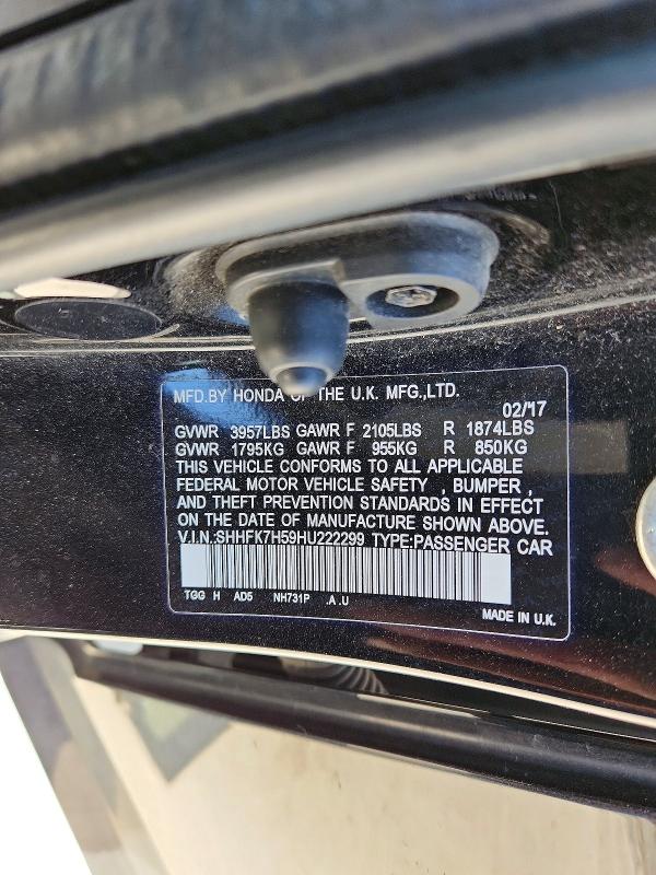 Продажа на аукционе авто 2017 Honda Civic, vin: SHHFK7H59HU222299, номер лота: 52955706