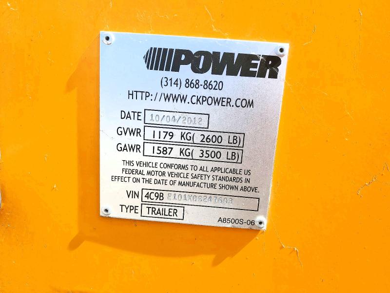 Продажа на аукционе авто 2012 Ck Power Generator, vin: 4C9BE101XCS247603, номер лота: 50717976