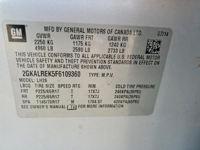 Продаж на аукціоні авто 2015 Gmc Terrain, vin: 2GKALREK5F6109360, номер лоту: 53579096