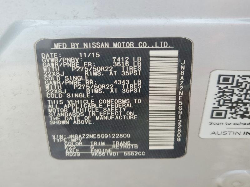 2016 Infiniti Qx80 მანქანა იყიდება აუქციონზე, vin: JN8AZ2NE5G9122809, აუქციონის ნომერი: 54238286