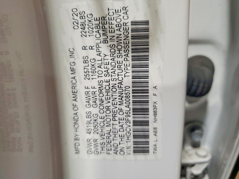 Продаж на аукціоні авто 2020 Honda Accord, vin: 1HGCV3F95LA008570, номер лоту: 53932756