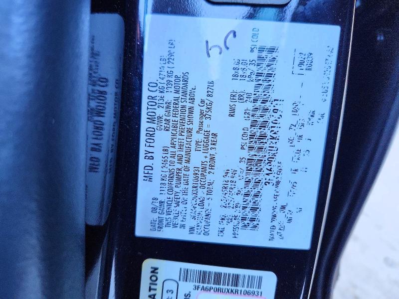 53391886 :رقم المزاد ، 3FA6P0RUXKR106931 vin ، 2019 Ford Fusion مزاد بيع