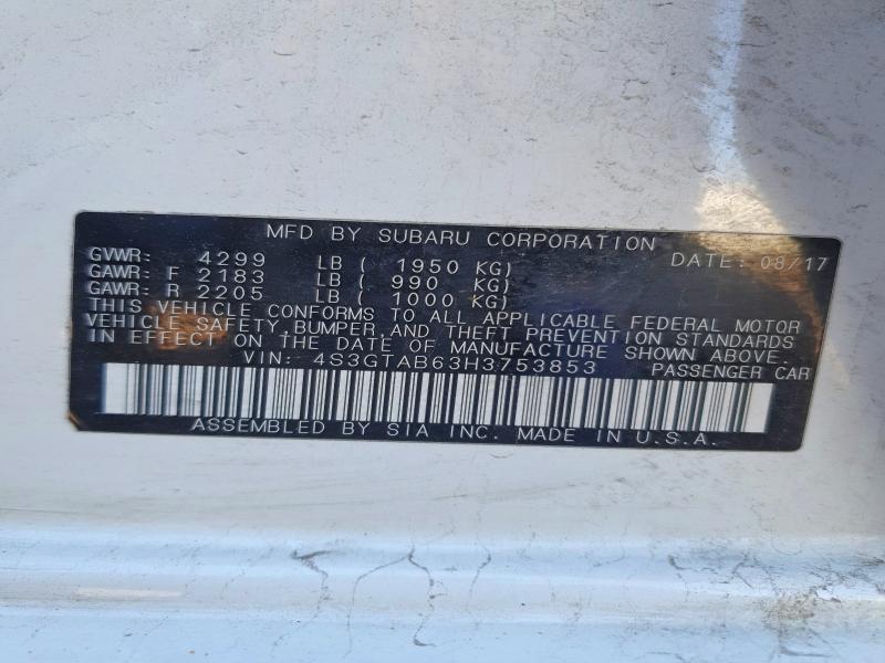 2017 Subaru Impreza მანქანა იყიდება აუქციონზე, vin: 4S3GTAB63H3753853, აუქციონის ნომერი: 51986356