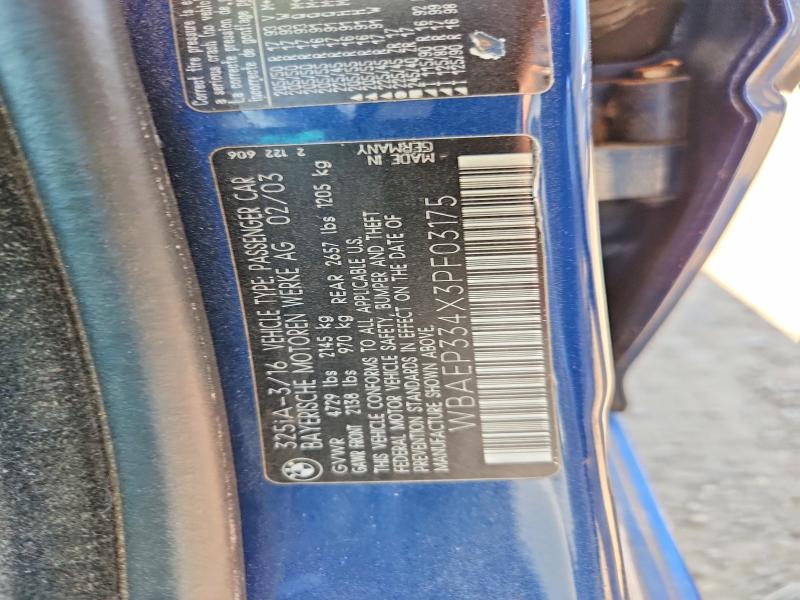 54952026 :رقم المزاد ، WBAEP334X3PF03175 vin ، 2003 Bmw 325 مزاد بيع