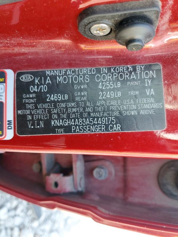 2010 Kia Optima მანქანა იყიდება აუქციონზე, vin: KNAGH4A83A5449175, აუქციონის ნომერი: 52611226