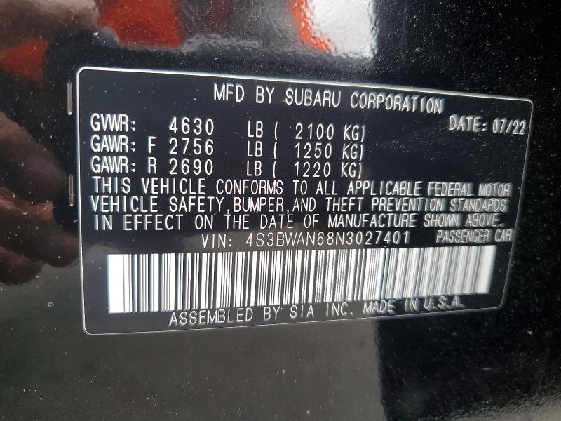 Продаж на аукціоні авто 2022 Subaru Legacy, vin: 4S3BWAN68N3027401, номер лоту: 54326776